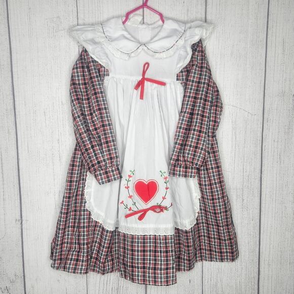 VTG Plaid Long Sleeve Pinafore Dress with Attached Apron, size 6 - Picture 1 of 5